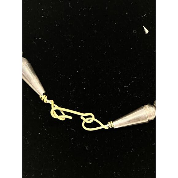 Native American Silver Bead, Turquoise Nuggets Vintage Necklace Choker 15” - Picture 6 of 8